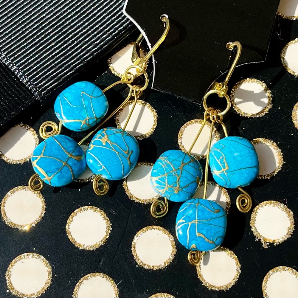 Gold and Sky Blue Earrings